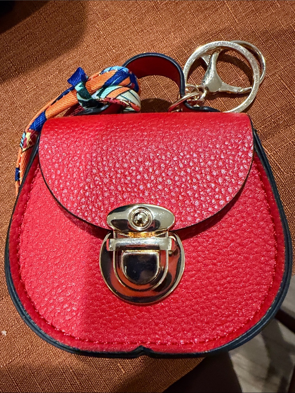Red Pebbled Leather Crossbody Mini Bag charm with Gold Hardware